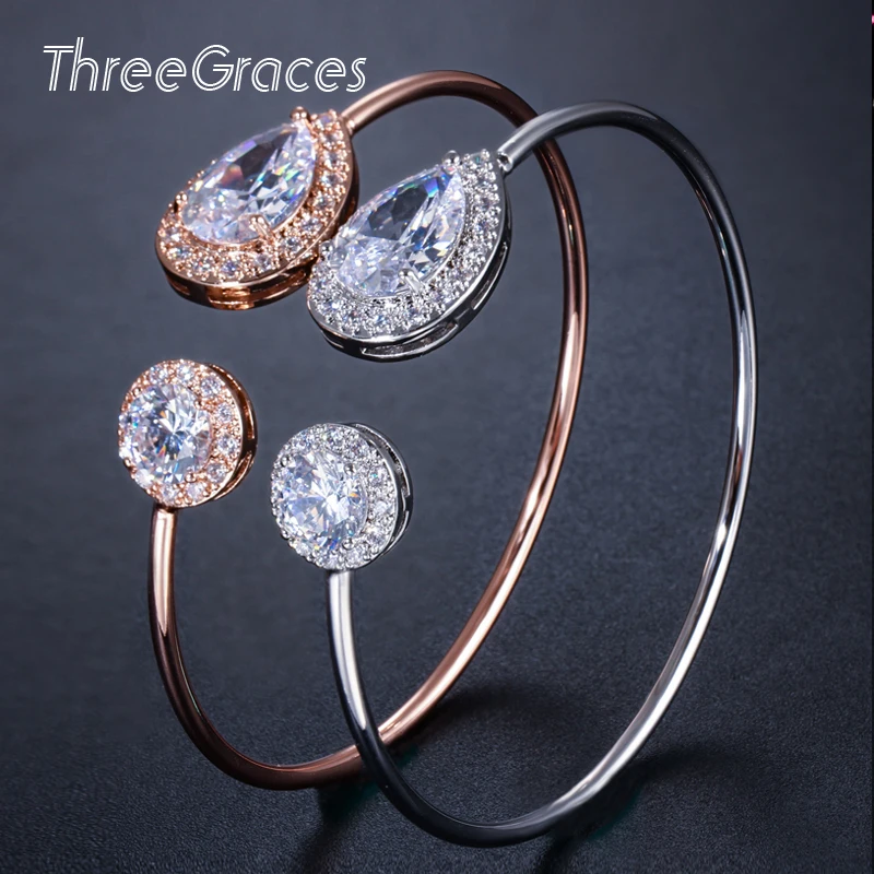 Открытый браслет с инкрустированным кубическим цирконием трехцветные