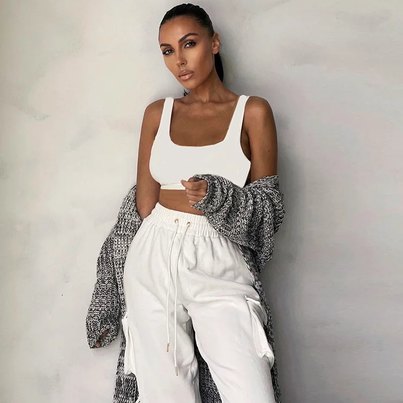 Women Tracksuits Sets Sleeveless Crop 