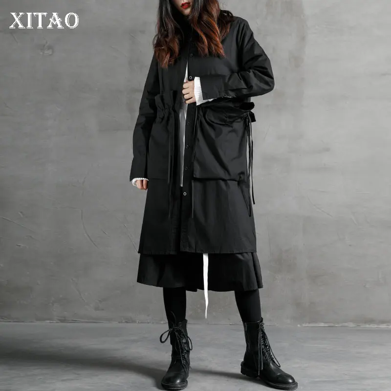 

XITAO Original Design Irregular Long Shirt Fashion Stand Collar Solid Color Womens Tops and Blouses Long Sleeve Simple DMY3772