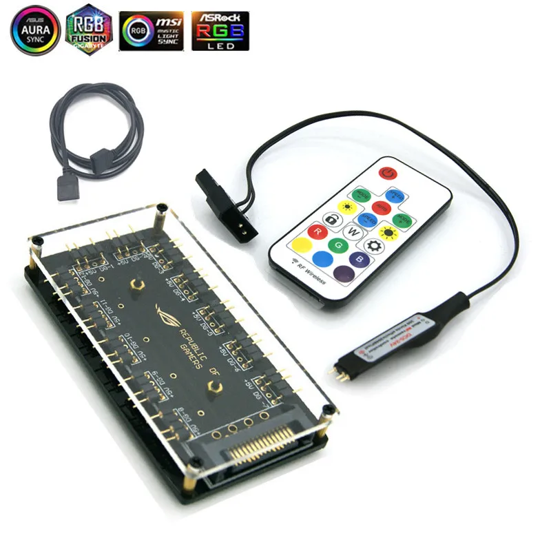 5V 3-контактный RGB концентратор usb-концентратор для порт питания Molex 4 P/SATA ASUS AURA SYNC 3 pin Вентилятор для материнской платы