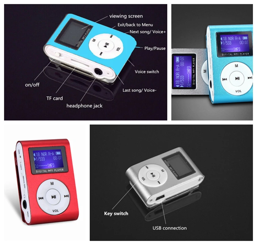 2 Гб памяти автомобиля мини USB Клип ЖК-экран MP3 музыкальный плеер Поддержка MP3-плеер USB линия передачи данных наушники спортивный металлический музыкальный плеер