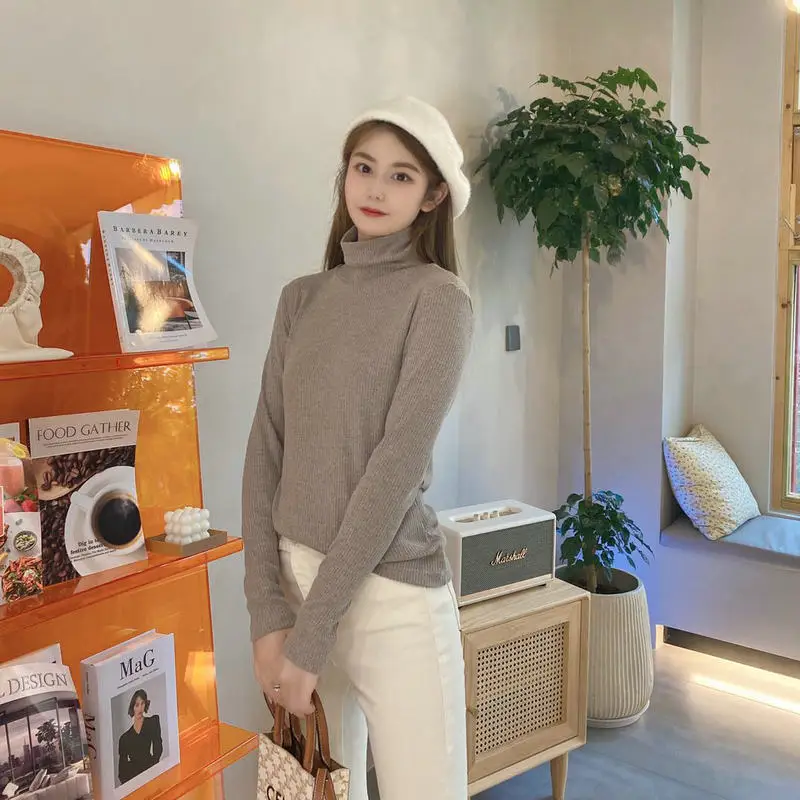 

JESSIC Minimalism Autumn Winter Women's Sweater Causal Solid Basic Turtleneck Sweaters For Women Women's Sweater Tops