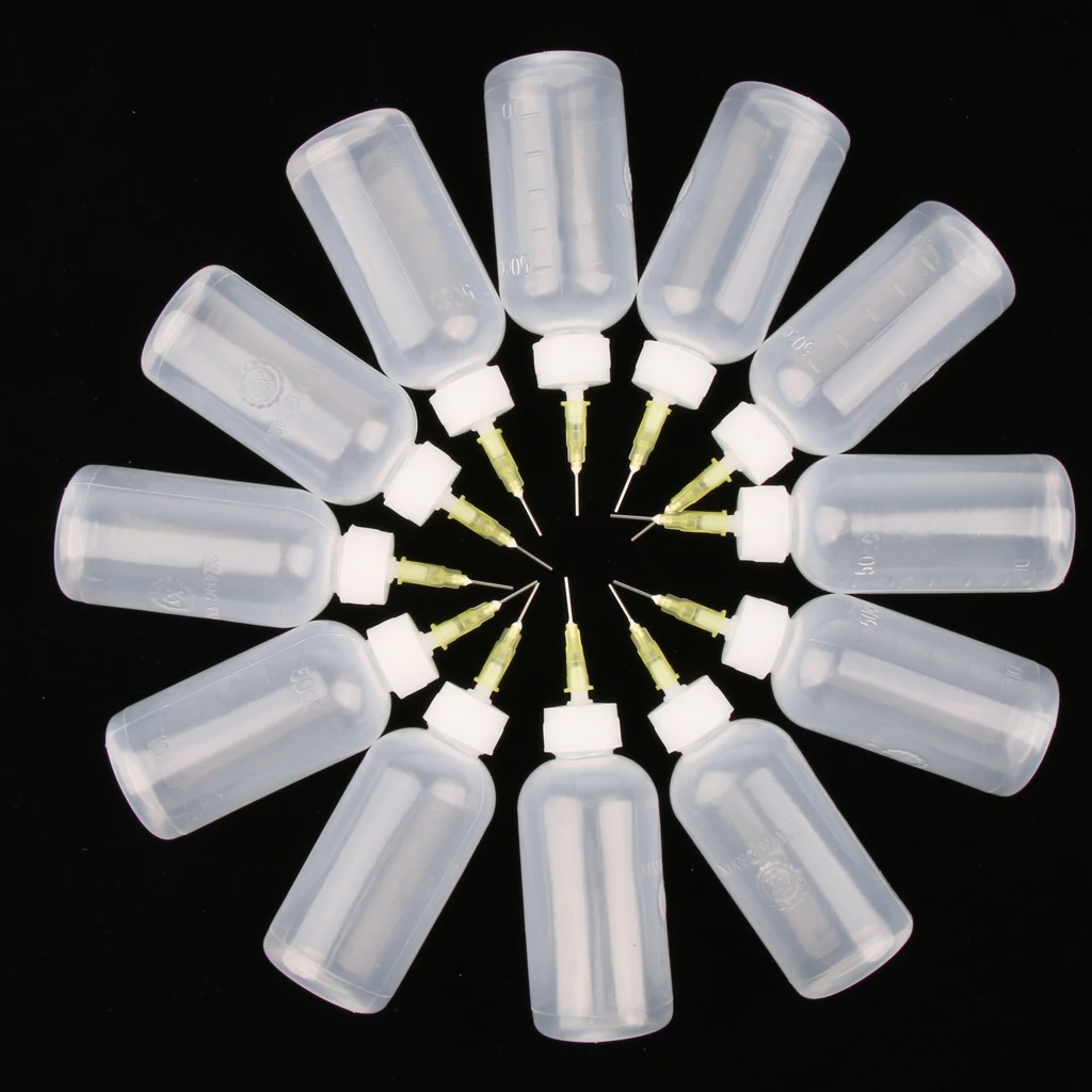 Glue Applicator Bottles Needle Tip Liquid Dropper Filling Bottles 50ml (Clear White Plastic) - 12 Pieces