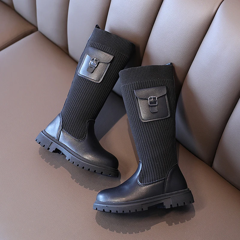 

Girls High Boots 2020 Fashion Spring Autumn Wide Children Leather Mesh Princess Socket Snow Boots Girls Rubber Casual Shoes Kids