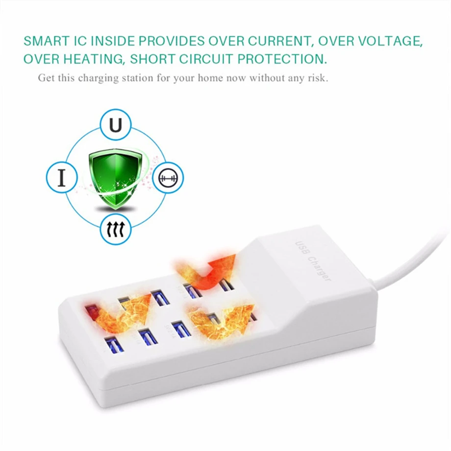 5V10A 10 портов 60 Вт Зарядное устройство для мобильного телефона USB зарядное устройство концентратор для iPhone samsung huawei Xiaomi планшет универсальное быстрое зарядное устройство адаптер