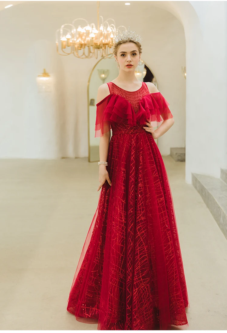 SSYFashion банкет Элегантный бордовый вечернее платье невесты Вечерние длинное вечернее платье особых случаев Платья Vestidos De Noche