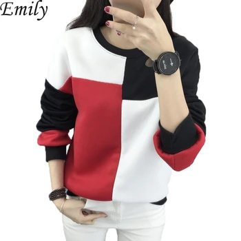 

Women Sweatshirt 2020 New O Neck Long Sleeve Hoodies Female Black Red Hit Color Tops Fladies Casual Pullover Hoody Tops