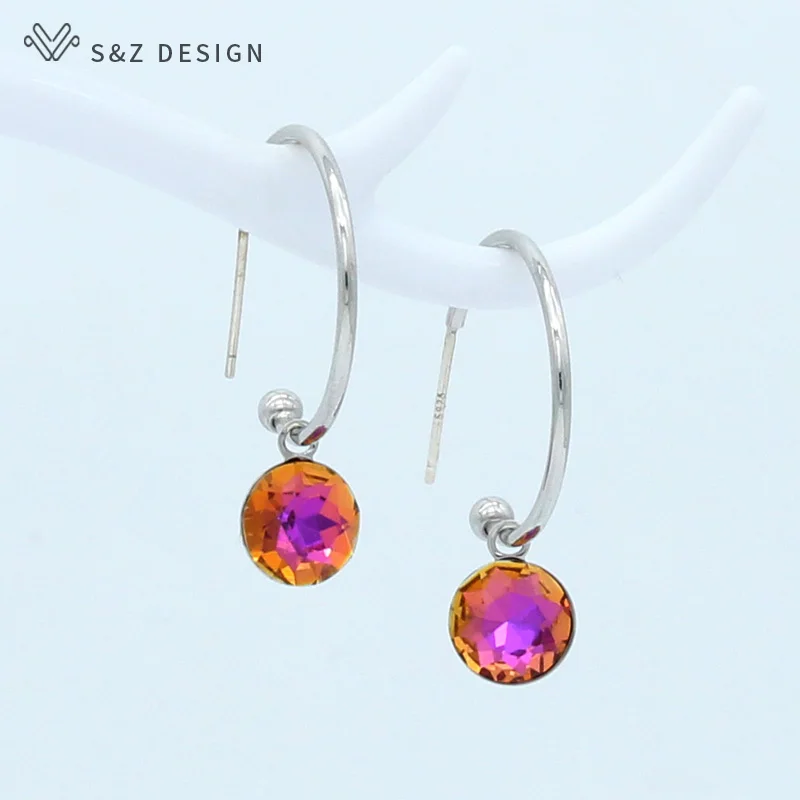 WG red purple S& Z дизайнерские корейские модные круглые висячие серьги с кристаллами 585 розовое золото белое золото серьги-гвоздики для женщин ювелирные изделия для свадебной вечеринки - Окраска металла: WG red purple