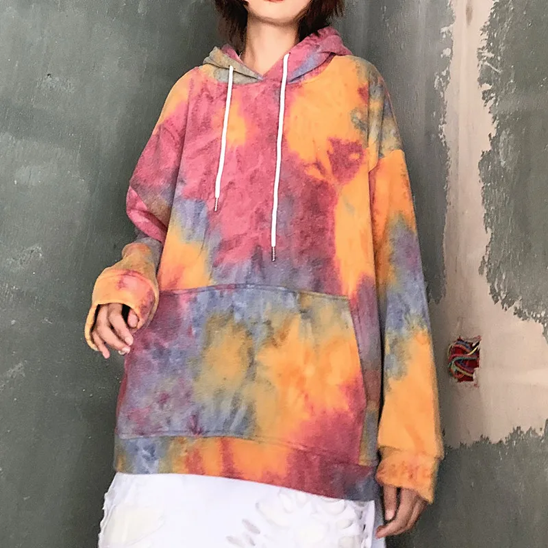 Tie Dye граффити контрастный принт карман с капюшоном свободный свитер пуловер толстовки Harajuku уличная Панк Топ скейтборд с граффити