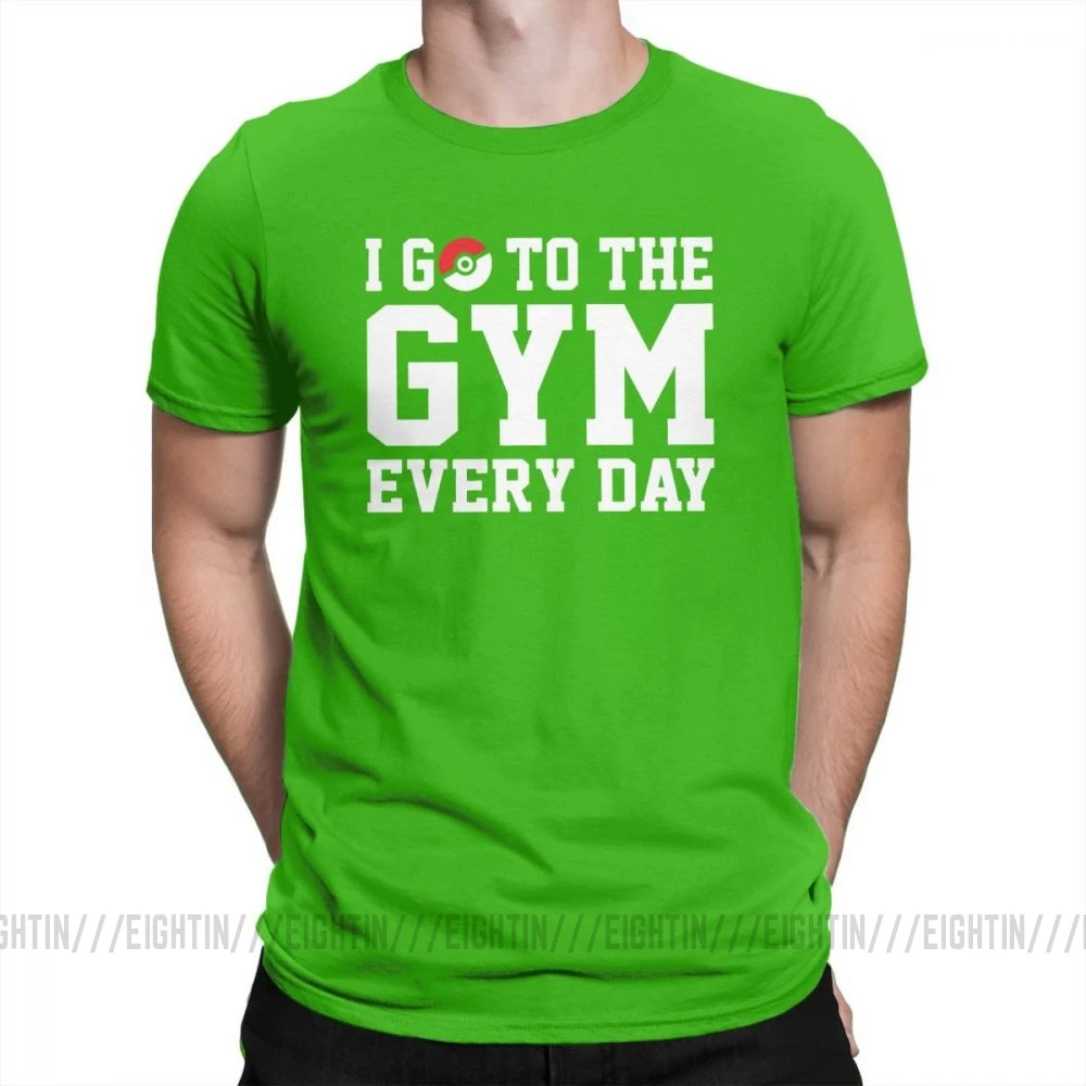 Повседневная футболка для отдыха с покемонами, I GO To The Gym, мужские топы с короткими рукавами, обычная футболка, футболки из хлопка с вырезом лодочкой - Цвет: Зеленый