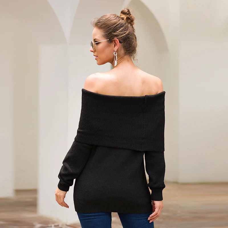 Knitted Sweater Pullover Women Autumn Winter Off Shoulder Loose Sexy Slim Women Clothes Knit Sweater Women Tops Pullover 2019 (8)