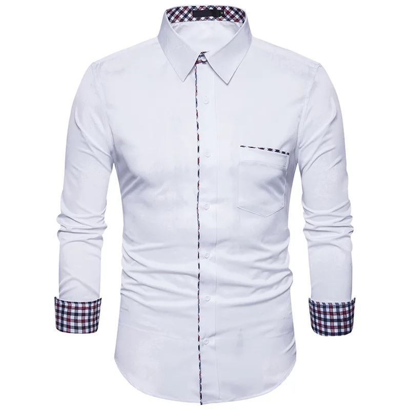 

Men's Plaid Trim Shirt Fashion Designer Long-Sleeve Lapel Dress Shirts Casual Mens Cotton Slim Fit Blouse Plus Size S-2XL