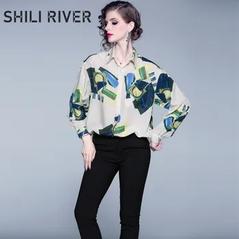 

New spring autumn designer blouse for women long sleeve vintage loose girl elegant floral print flower fall shirt with collar
