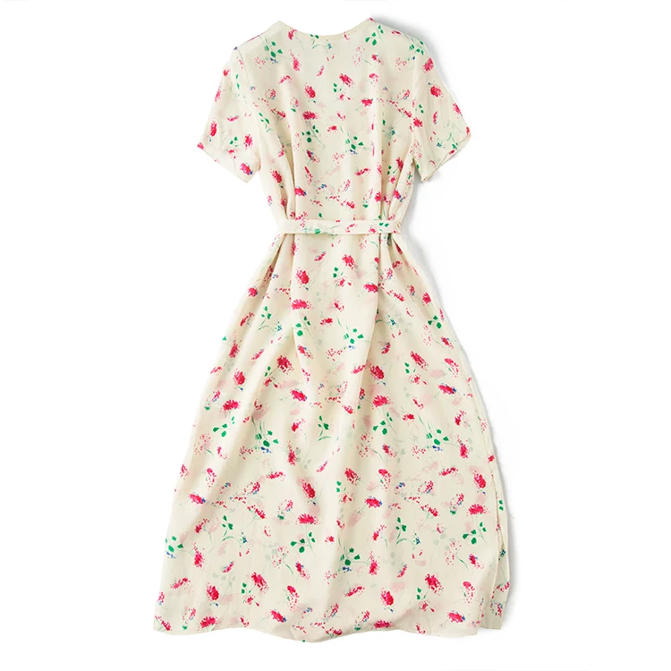 Цветочное шелковое платье средней длины, лето, новое модное розовое шелковое платье с поясом