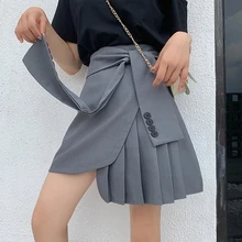 Новая Осенняя Готическая мини-Женская юбка Сексуальная необычная тонкая серая плиссированная юбка плюс размер женские юбки со шнуровкой