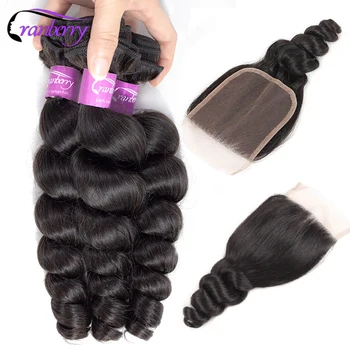 CRANBERRY Hair Loose Wave Bundles With Closure 100% Remy Human Hair Weave Bundels Brazilian Human Hair Bundles With Closure 3