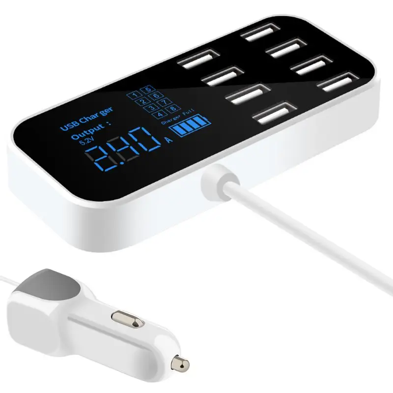9 Ports USB Car Charger LED Current Display Charging For Mobile Phone Tablet GPS