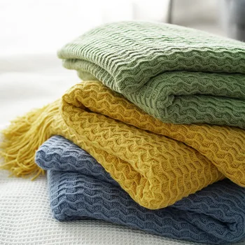 

Sofa Knitted Throw Travel Blanket Decor For Spring Summer With Bedding Air Bedspread Solid Blankets Tassel Colors Wave Condition
