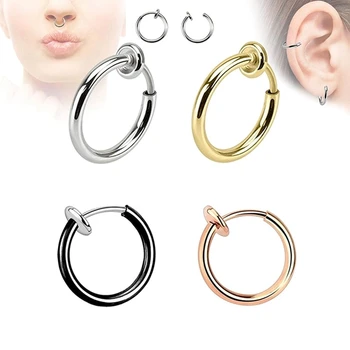 

2 Pcs Fake Clip On Spring Nose Septum Ring Earring Non Piercing Unisex Jewelry Women Girl Simple Round Circle Small Ear Stud