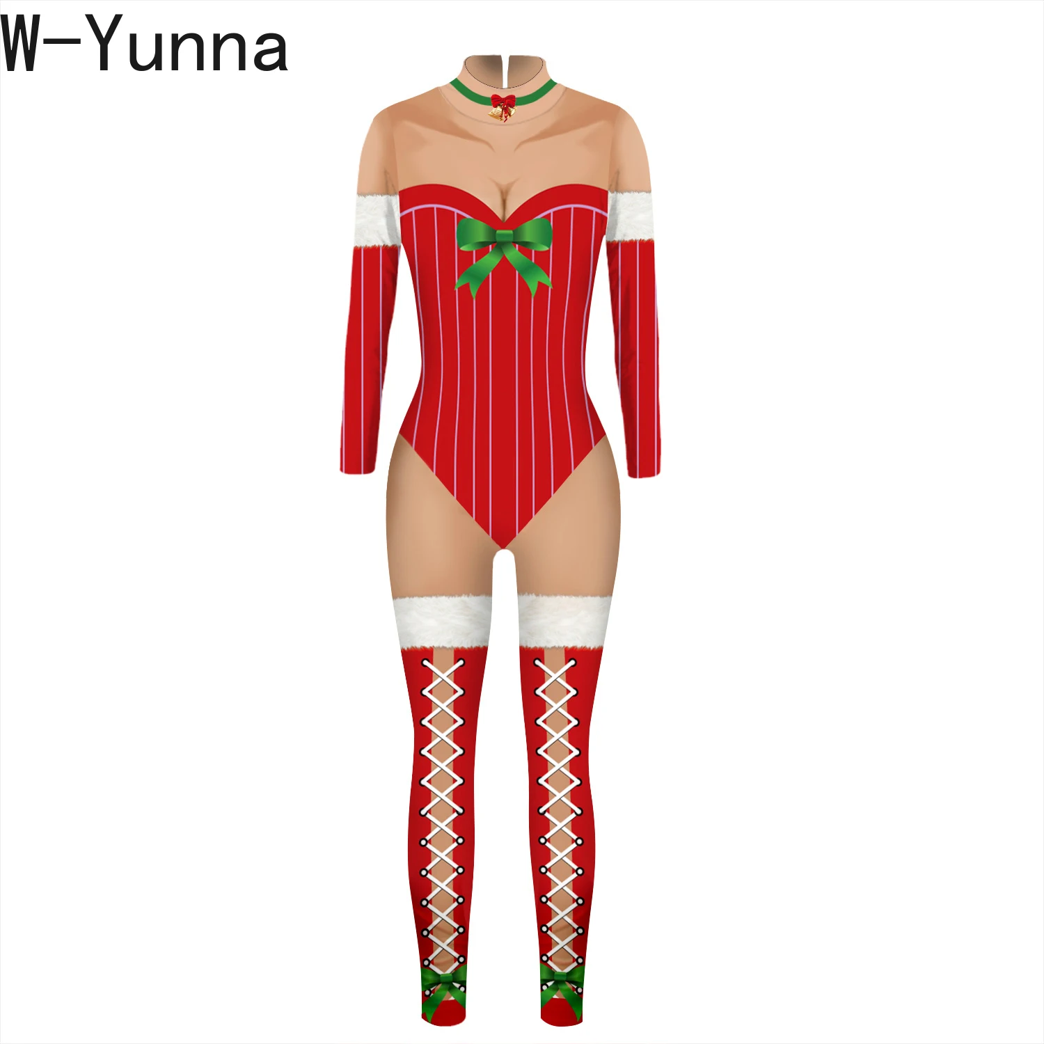 W-Yunna, новинка, сексуальный женский костюм для косплея, одежда Санта Клауса, креативные, рождественские, сексуальные комбинезоны, полная длина, на молнии, комбинезон