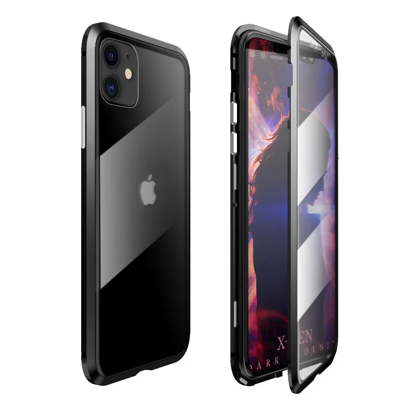 Для iPhone 11 Pro Max Чехол-Броня металлическая рамка Магнитная двойная закаленное стекло противоударный 360 чехол для iPhone 11 Pro Max чехол - Цвет: Black