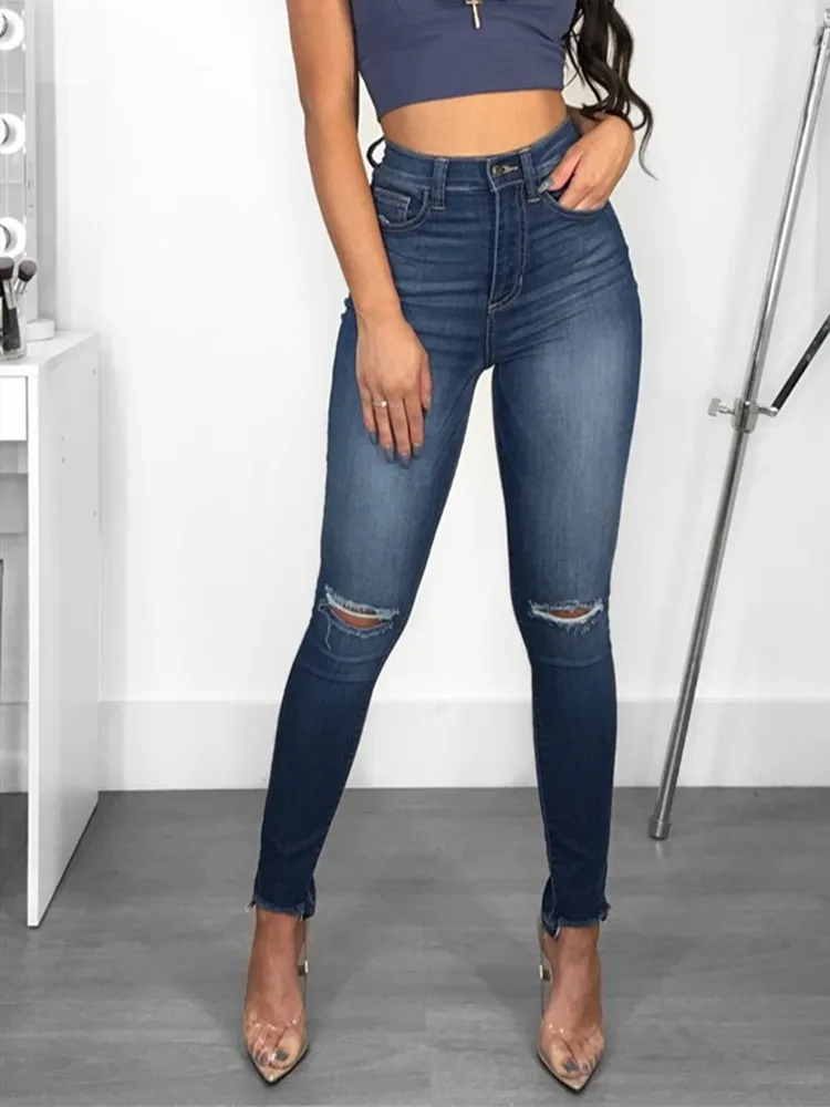 Fashion Jean Woman Jeans Pants Autumn New Boyfriend Jeans For Women With Midi Waist Hole Plus Size Ladies Pencil Pants