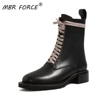 

MBR FORCE Fashion Cowhide High Quality short ankle boots women all match shoes woman lady botas mujer botte femme casual travel