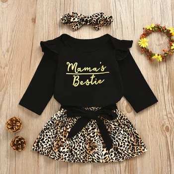 

Newborn Baby Long Sleeve Doll Collar Letters Letters Harmony + Leopard Pants + Hairband Three-Piece Set комбинезондет