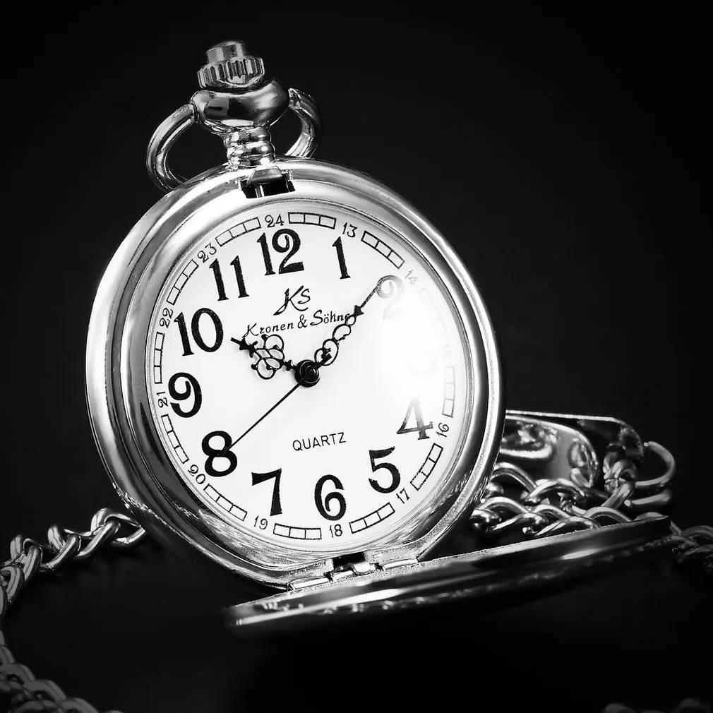 

KS Brand Vintage Silver Smooth Case White Dial Analog Quartz Relogio Key Long Chain Pendant Men Pocket Watch Jewelry Gift/KSP001