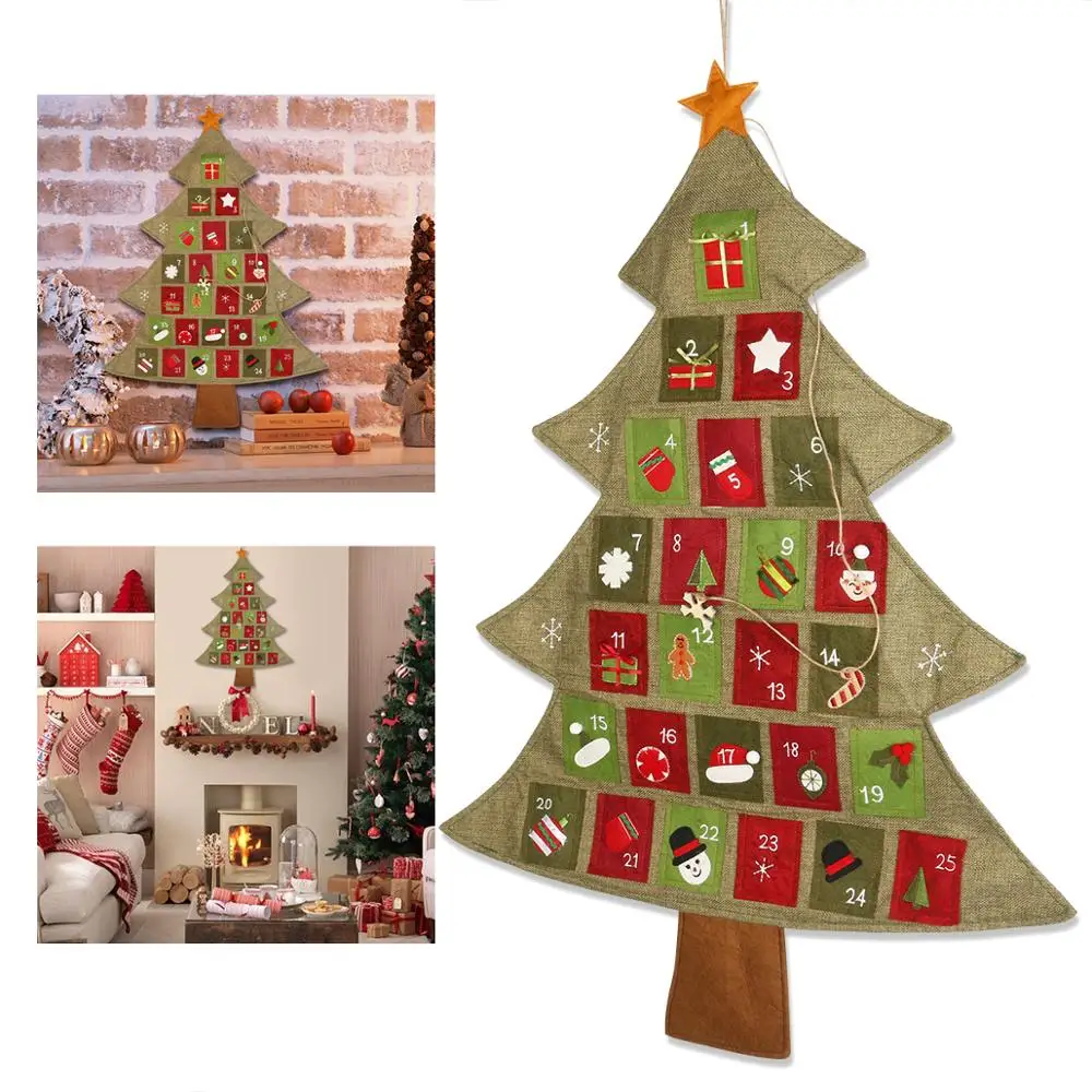 

1pc Hanging Christmas Advent Calendar Countdown To Christmas Tree Gift Ornaments Decorations Santa Claus Calendar With Pockets