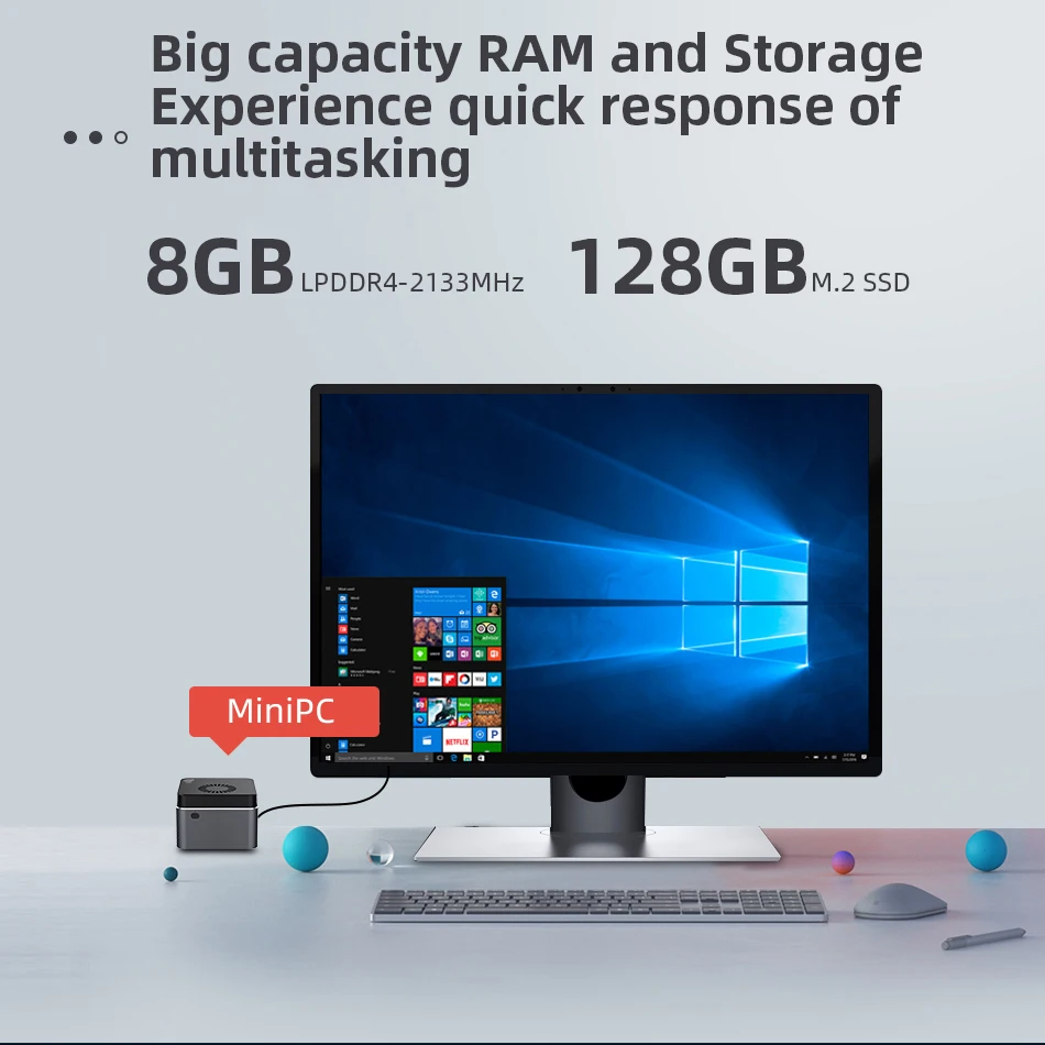 Pocket Mini PC Intel Celeron N4100 8GB LPDDR4 128GB SSD Windows 10 2.4G/5.0G WiFi Bluetooth 4.2 HDMI 2.0 4K 60Hz Type-C 2xUSB3.0-2