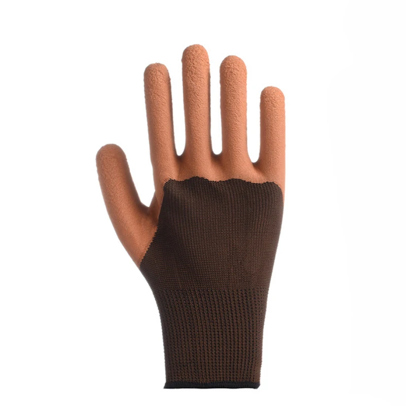 

12pcs/Lot Anti-cut Brown Gloves Safety Non-slip wear Glove Nylon Dipping Wear-resistant Foaming Gloves Thick Durable DST050