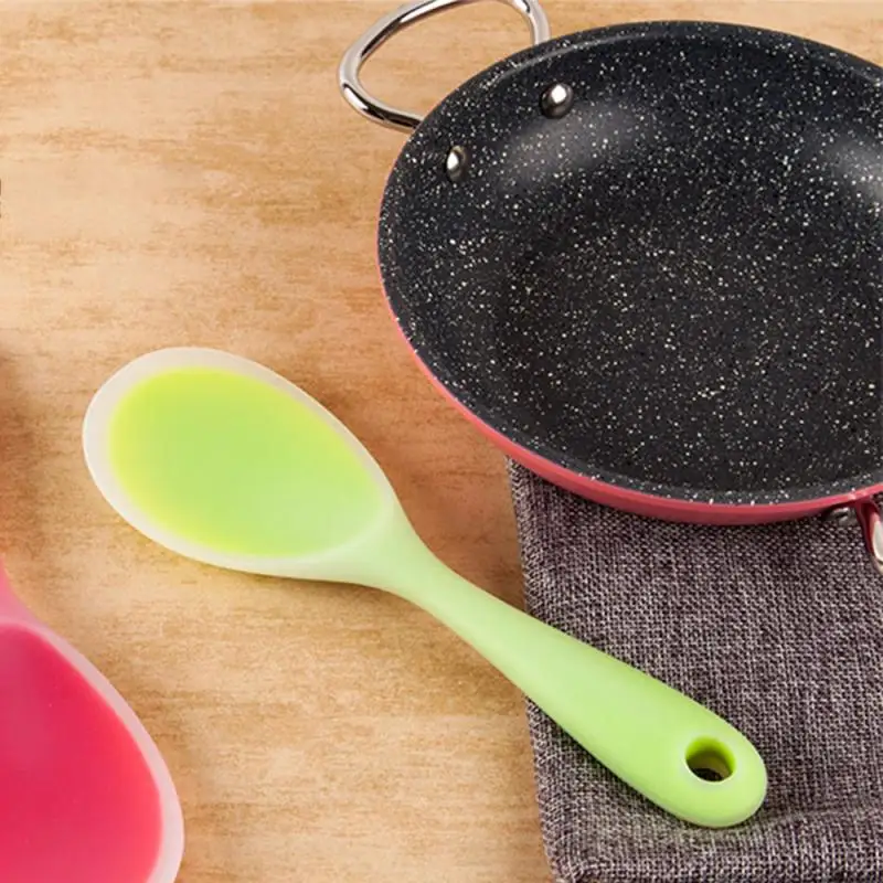 Colorful Silicone Rice Spoon Non-Stick Cooking Spoons Sushi Anti-Scalding Pot High-Temperature-Resistant Spoon Kitchen Utensils silicone kitchen utensils silicone cooking spoon