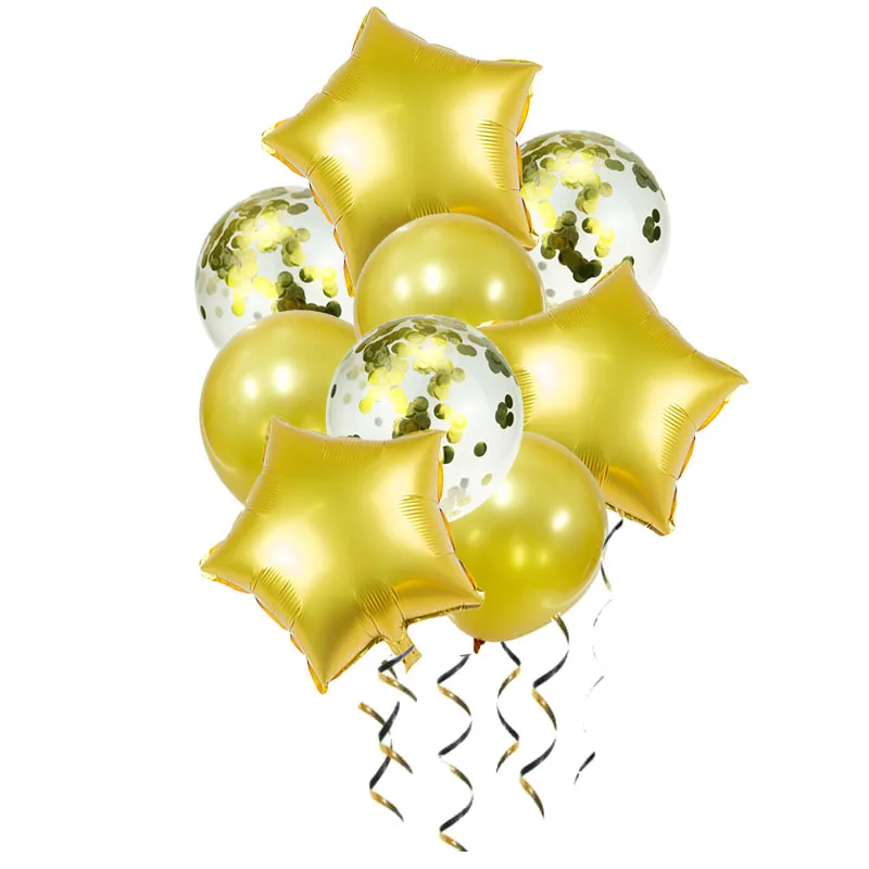 9 шт латексные шары с несколькими Конфетти Для вечеринки в честь Дня Рождения, воздушные шары из фольги в форме звезды, голубые, розовые, золотые украшения, Детские шары для взрослых, принадлежности