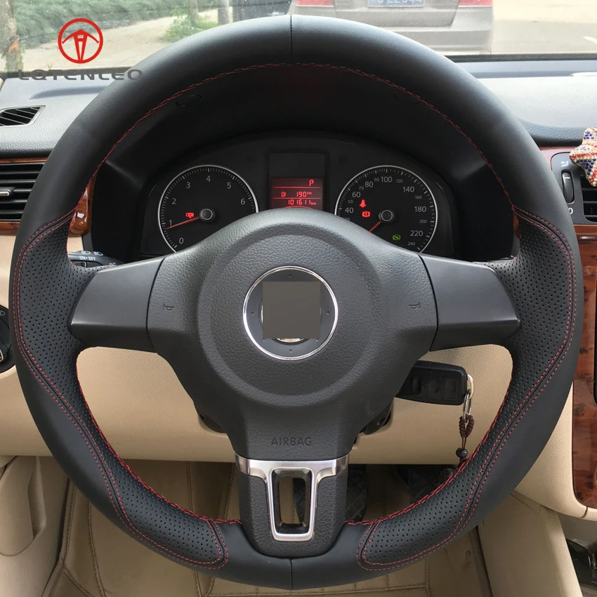 

LQTENLEO Black Leather Car Steering Wheel Cover for Volkswagen vw Golf 6 Mk6 Jetta 6 Polo 2011-2014