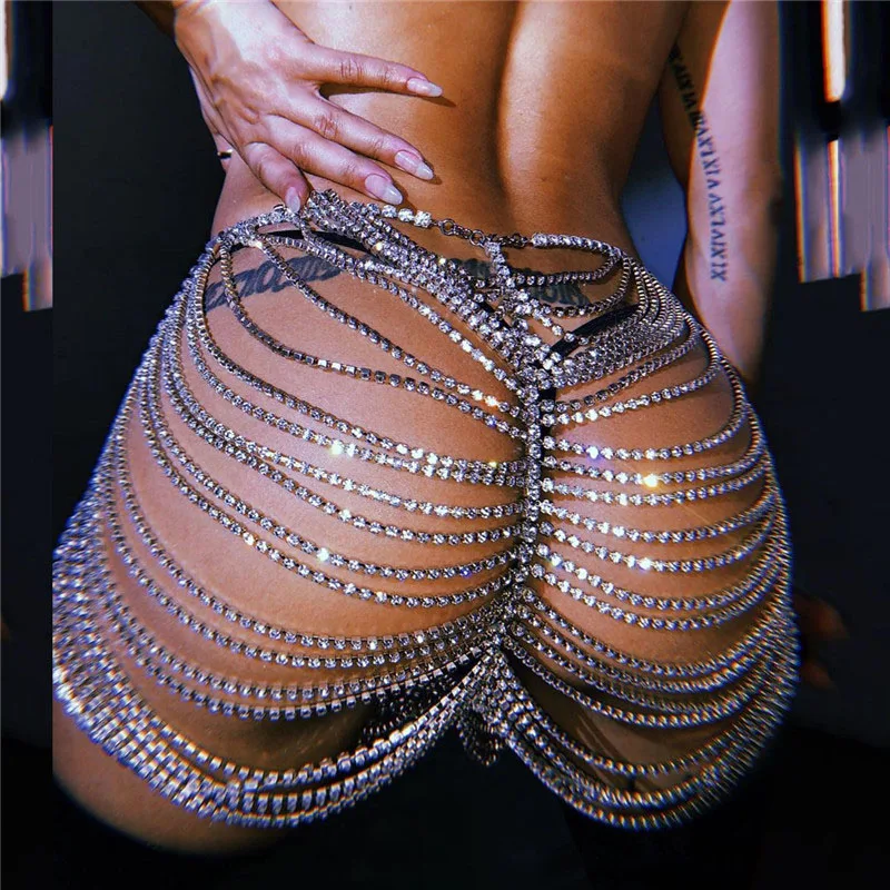 

Luxury Glitter Full Rhinestones Mini Skirt Gold Silver Hollow Out Patchwork Sexy Women Night Club Party Slim Skirts Handcraft