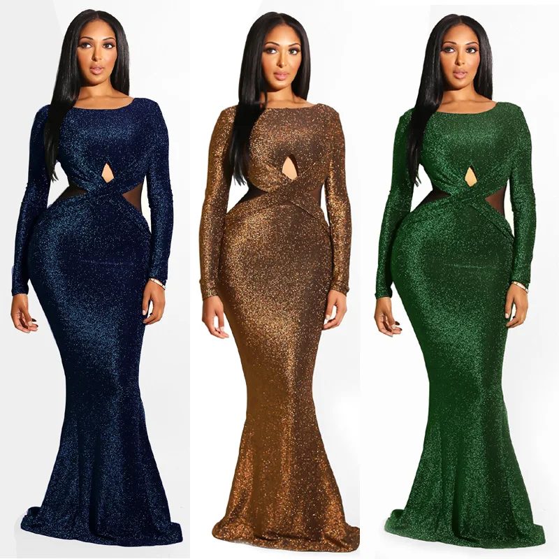 

Echoine Long Sleeve Hollow Out Slim Elegant Evening Party Night Dress Autumn Backless Wedding Long Maxi Dress Vintage Vestidos