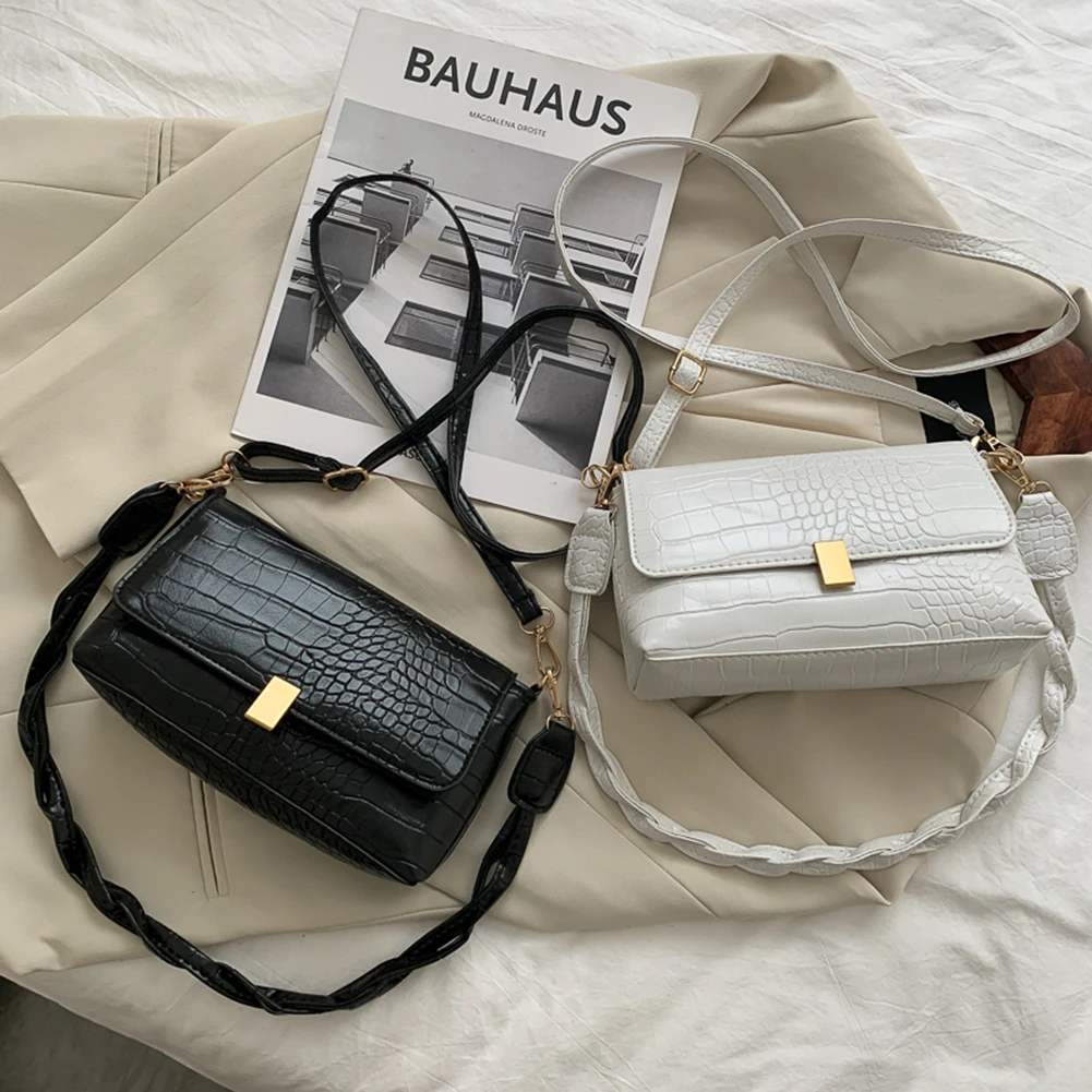 

Women Alligator Pattern Messenger Bag Female PU Crossbody Bags Woven Strap Envelope Shoulder Tote