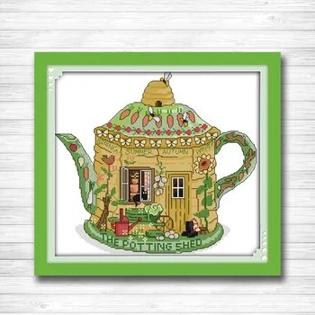 

Garden teapot cartoon scenery decor paintings 14CT 11CT counted cross stitch Needlework Set Embroidery kits chinese cross stitch