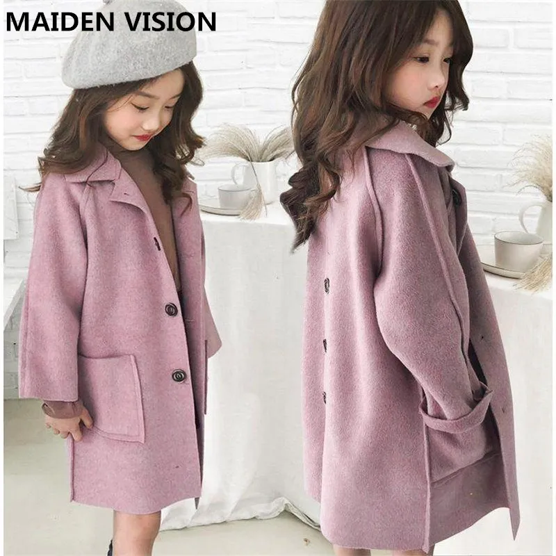 Детская одежда осенне-зимнее длинное пальто для девочек, стиль, брендовый дизайн Детская шерстяная куртка в японском и корейском стиле верхняя одежда для девочек
