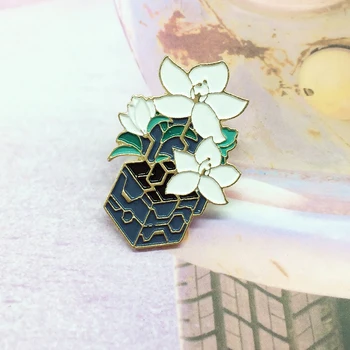 

New white potted orchid enamel brooch fashion geometric flower pot badge wild lapel coat bag jewelry accessories gift