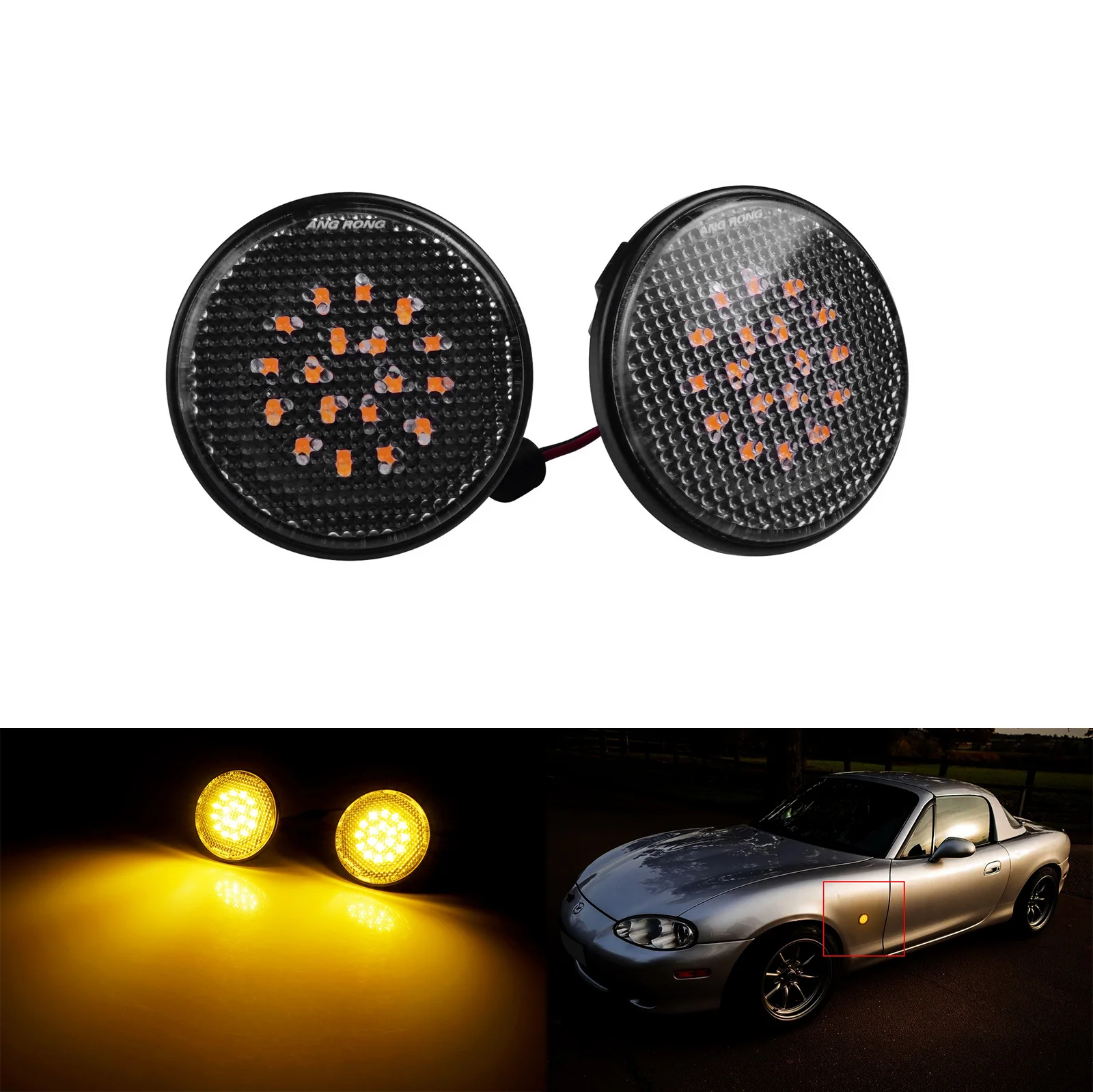 Coppia Indicatore Led Ambra Ripetitore Laterale Lente Chiara Per Mazda Mx5 1990-2015