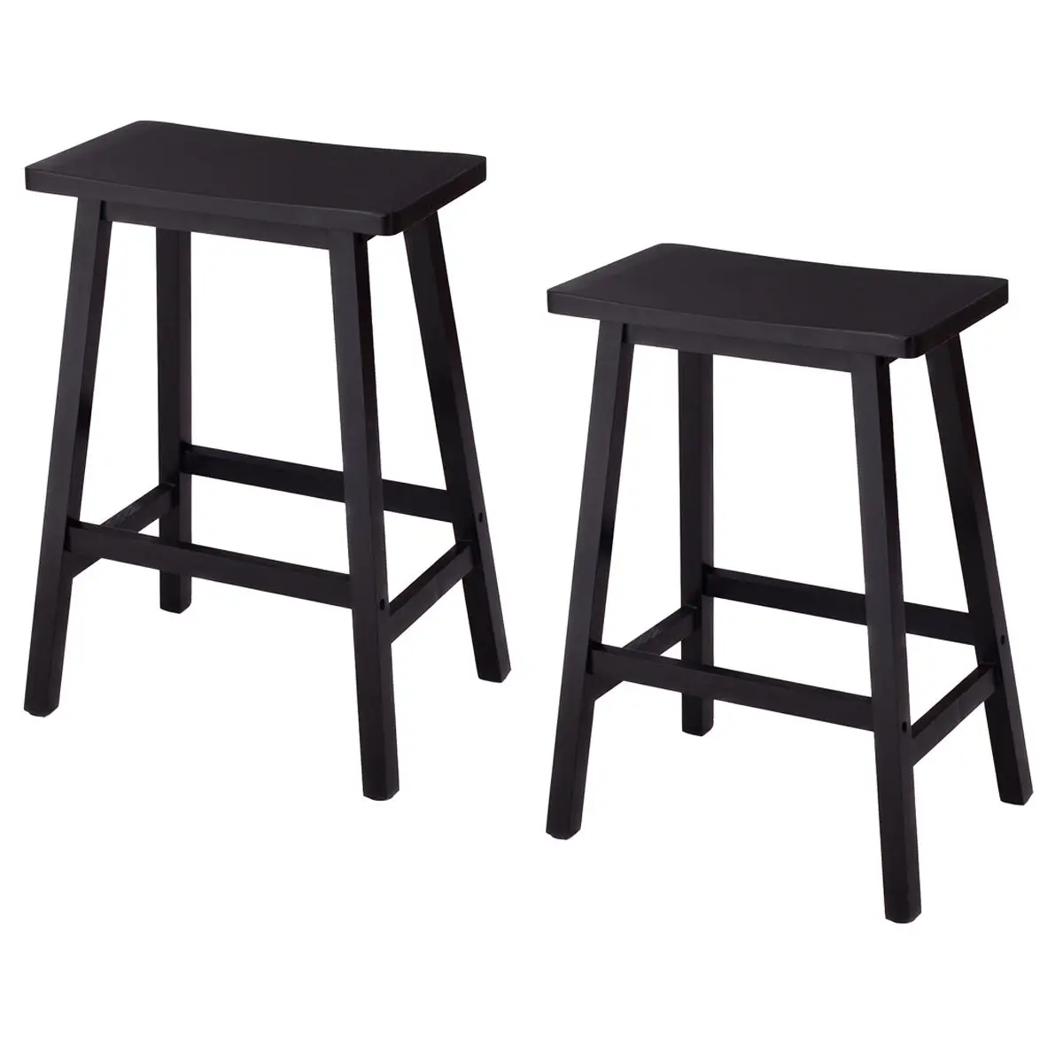 

Costway Set of 2 Saddle Seat 24'' Bar Stools Wood Bistro Dining Kitchen Pub Chair Black