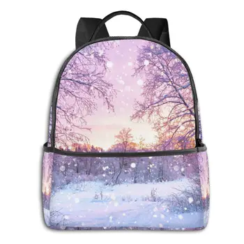 

Women Men canvas Backpacks School bag for teenagers Girls BoyWinter Landscape With Forest Trees And Sunrise Laptop Back pack