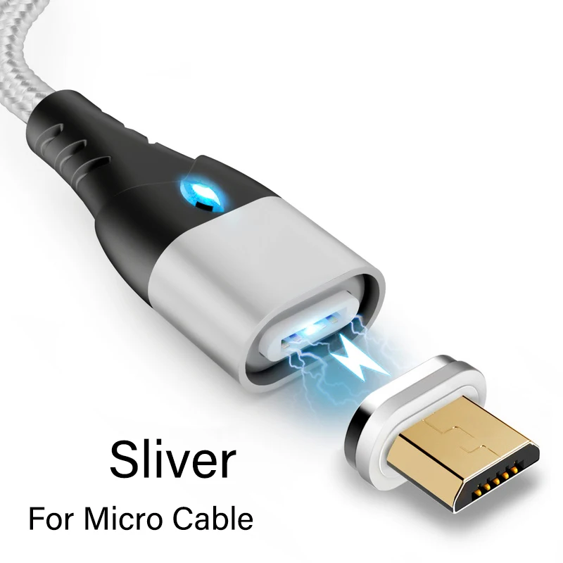 Silver For Micro Магнитный адсорбционный usb-кабель для зарядки Micro type C освещение для iPhone X зарядное устройство для быстрой зарядки шнур для мобильного телефона Xiaomi - Цвет: Silver For Micro