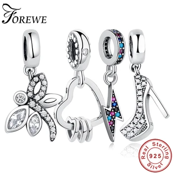 

Authentic 925 Sterling Silver Charm Beads Crystal Heart High Heels Hamsa Hand Dangle Charm Fit Pandora Bracelet DIY Jewelry