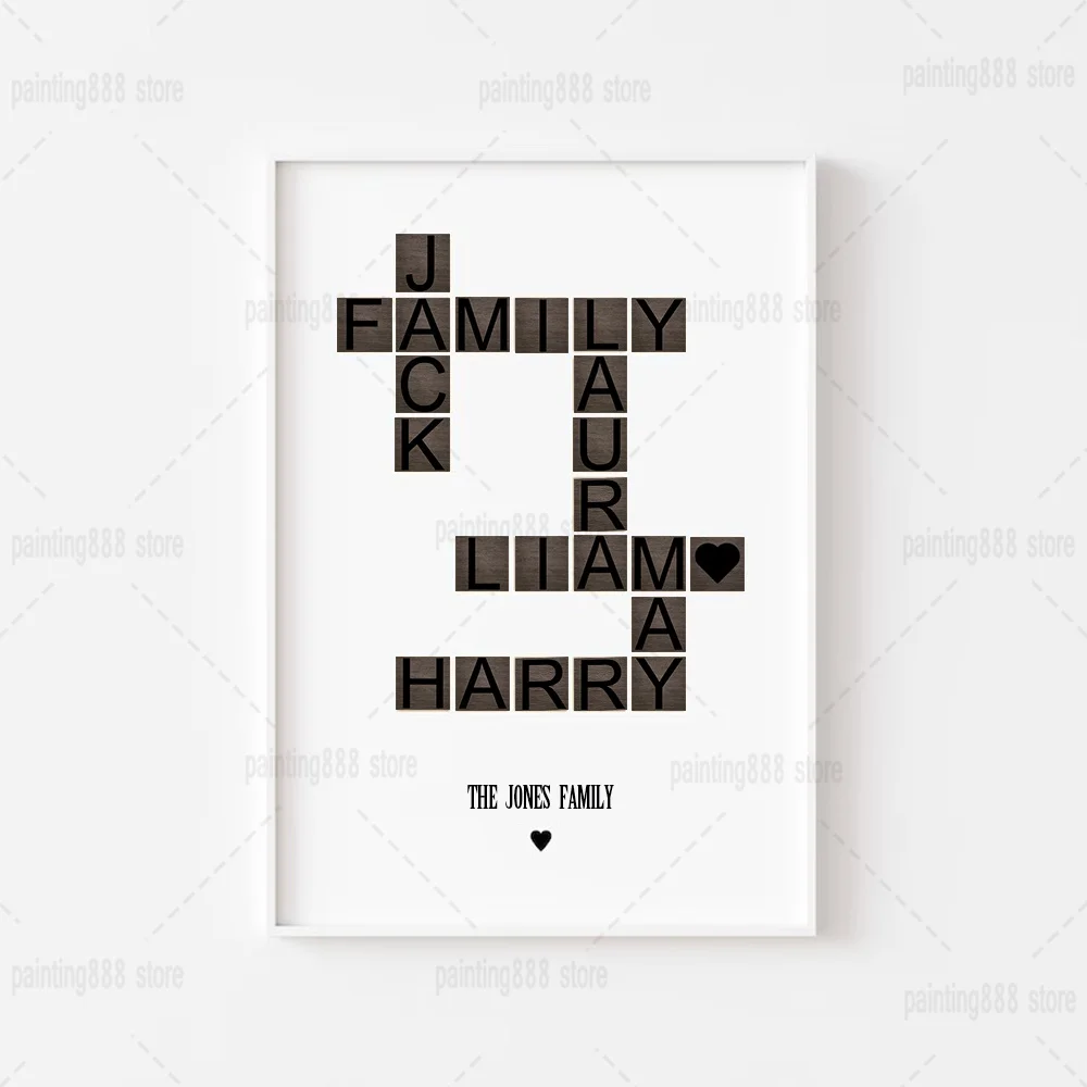 Personalized Family Name Print Scrabble Custom Canvas Poster Letter Tile Names Home Decor | Дом и сад