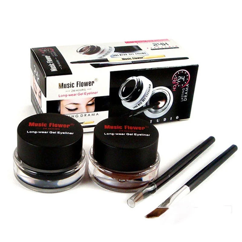 Music Flower Brown Black 2 In 1 Eyeliner Gel Waterproof Make Up Thick Smooth Eye Liner Cream Long-lasting With 2 Makeup Brushes Music Flower Brown Black 2 In 1 Eyeliner Gel Waterproof Make Up Thick Smooth Eye Liner Cream Long-lasting With 2 Makeup Brushes