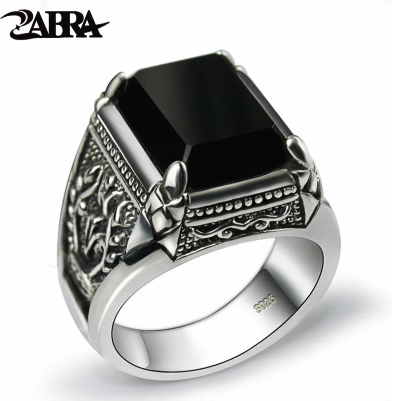 925 de Negro Circón Anillo para Los Hombres Hombre Mujer Grabado con La Flor Rama de Olivo Hombres Thai Joyería de Plata Esterlina la Manera ónix|zircon ring|ring forrings for men -