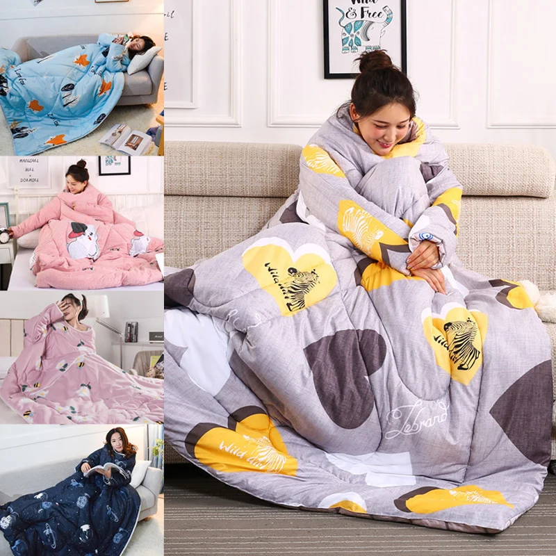 Lazy Quilt with Sleeves Warm Thicken Blanket Multifunction Soft for